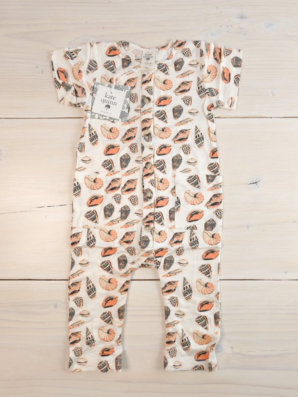 Kate Quinn Shell Party Toddler Short Sleeve Button Down Pocket Jumpsuit 6-12 mo
